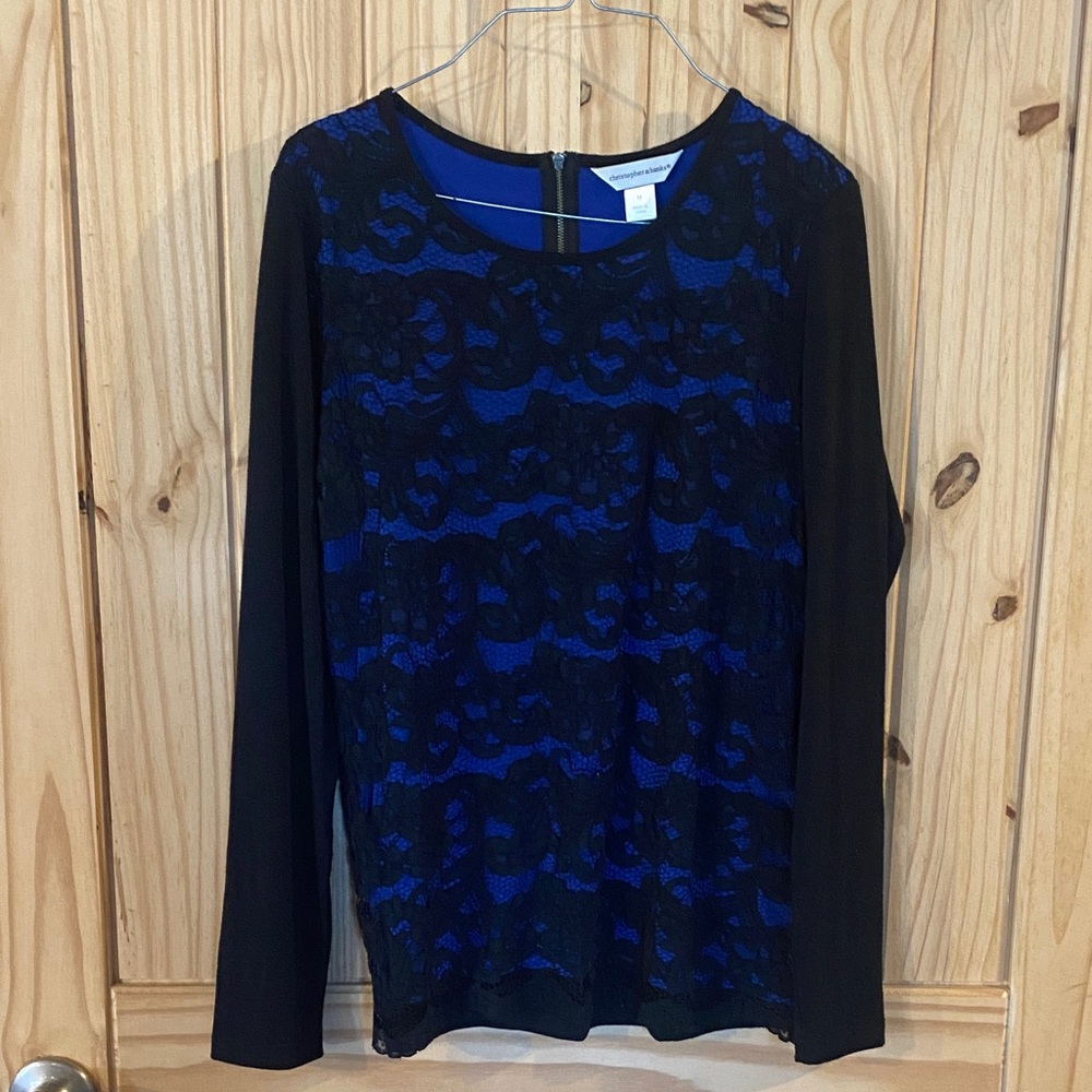 Christopher & Banks blue blouse with black lace